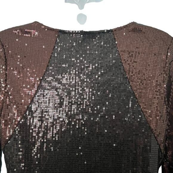 Jay Godfrey Chocolate Brown Black Colorblock Half Sleeve Sequin Mini Dress sz 8 - Picture 4 of 10